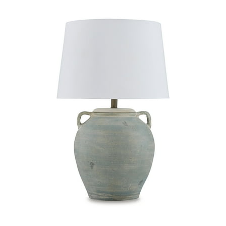 Signature Design by Ashley Shawburg Terracotta Table Lamp, Antique Green Finish, 28.5" Height, Modified Drum Shade