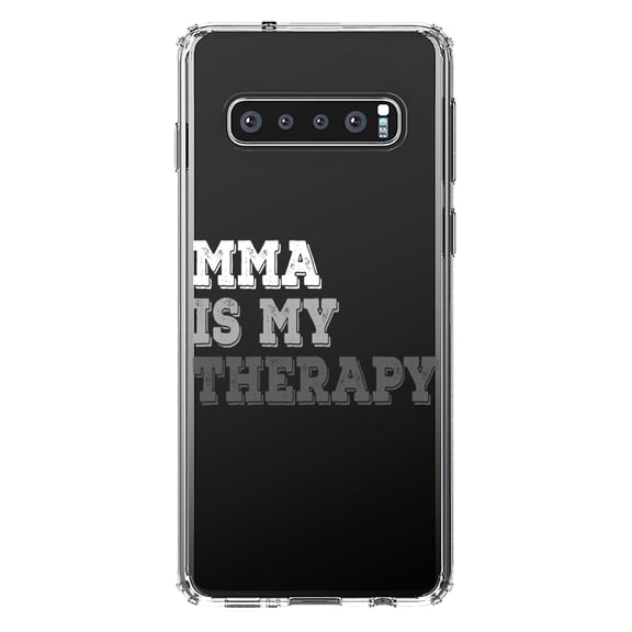 DistinctInk Clear Shockproof Hybrid Case for Samsung Galaxy S10  PLUS (6.4" Screen) - TPU Bumper Acrylic Back Tempered Glass Screen Protector - MMA Is My Therapy
