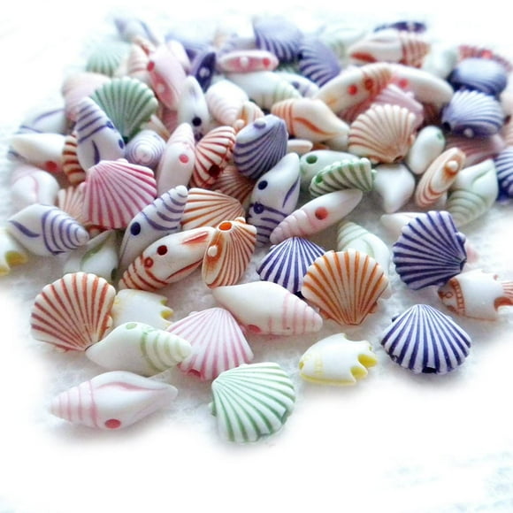 1.5Oz 100Pcs Assorted Arcylic Sea Shell Fish Beads 8~12Mm ~ Jewelry Making ~