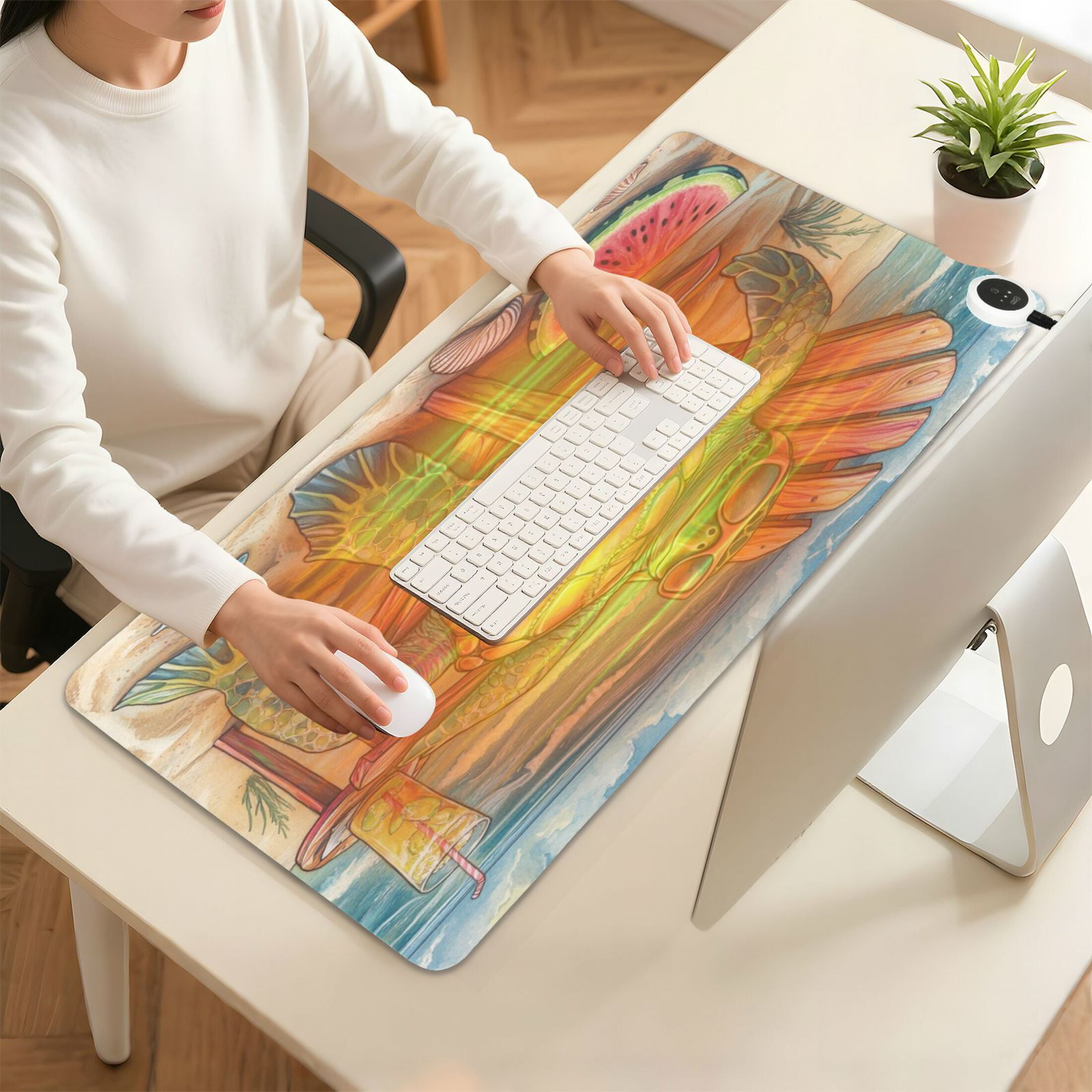 Wobogo Beach Turtles Heated Mouse Pad Extra-Large Desk Mat With 3 Heating Levels and 3-hour Auto Shut-Off Protection Ideal for Computer Keyboards Home Office Hand-warming Essential 31.5in × 13in