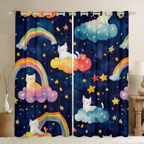 Erosebridal Cute Cat Stars Curtains for Living Room,Pink Blue 30%-50% Blackout Curtains Set of 2 (38x45),Rainbow Decor