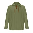 thumbnail image 4 of Mens Shirts Men's Oversized Linen Lapel Tied Shirt For Home Casual Fashion V-neck Long Sleeved Shirt Gifts for Men Green Linen XL, 4 of 5