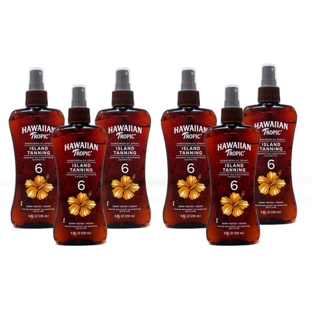 Hawaiian Tropic Island Tanning Sunscreen Oil Spray, SPF 6, Moisturize Coconut Oil, 8 FL OZ - 6 Pack