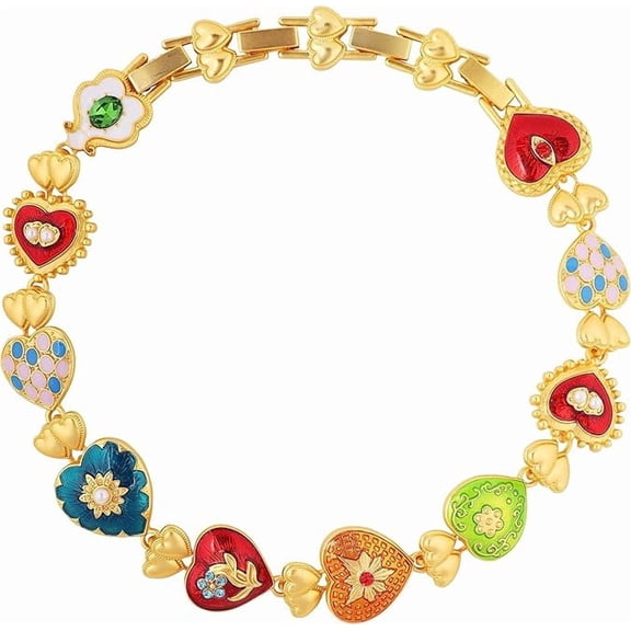 Sdmnsg-T Colorful Byzantine Medieval Renaissance Bold Chunky Costume Statement Heart Pendant Choker Necklace Cool Jewelry Necklaces Coolest Gifts for Women Chunky Trendy In Their 30s