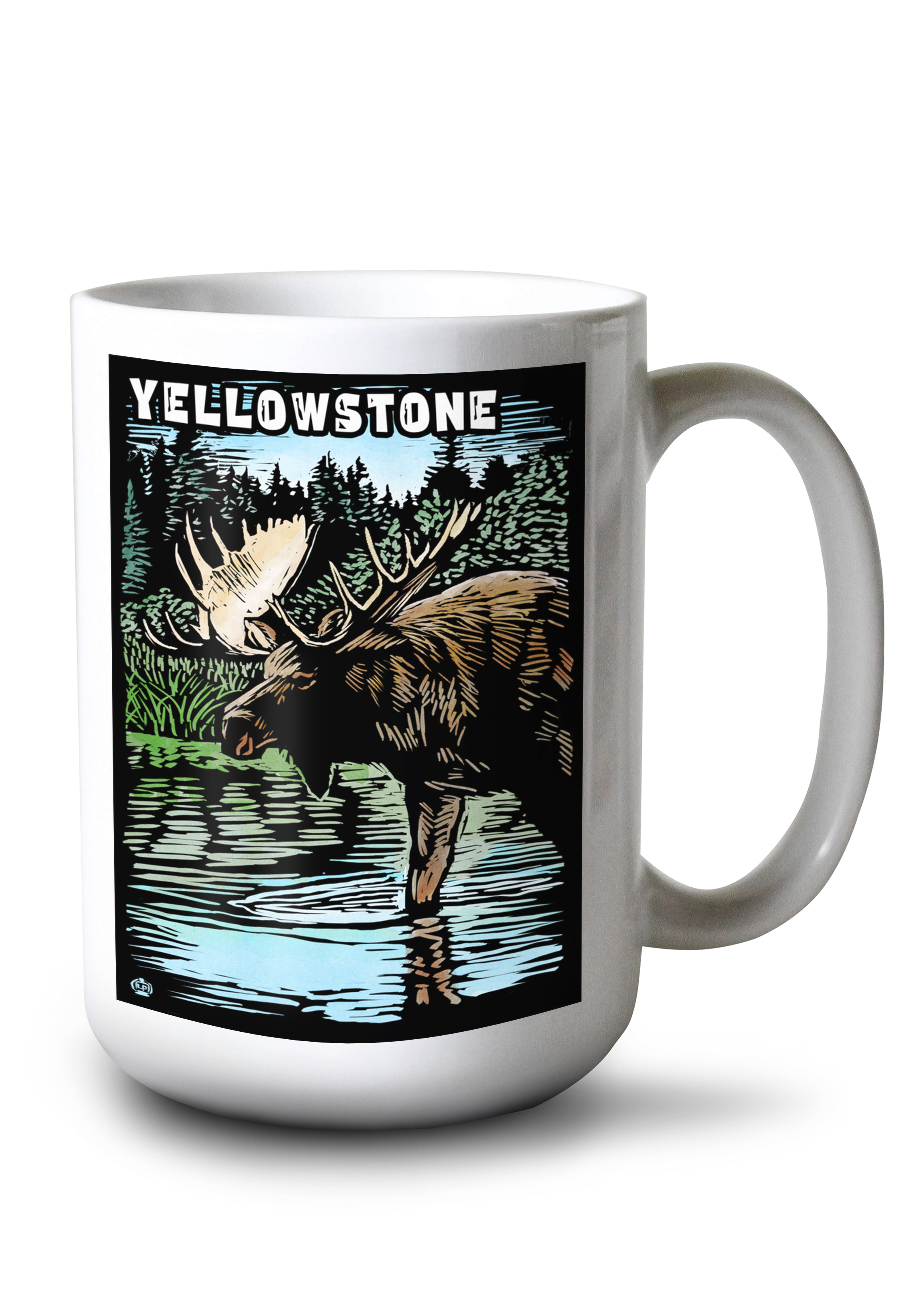 15 fl oz Ceramic Mug, Yellowstone National Park, Moose Scratchboard