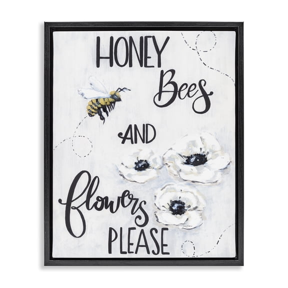 Stupell Industries Garden Bees & Flowers Please Black Framed Floater Canvas Wall Art, design by Sara Baker