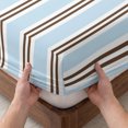 thumbnail image 3 of King Size Fitted Sheet Set - Light Brown Blue Striped 3 Piece Bedding Sets 16" Deep Pocket Fitted Sheet with 2 Pillowcases, Modern Farmhouse Vertical Stripes Brushed Microfiber Hotel Bed Sheets, 3 of 9