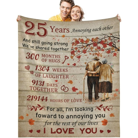 LHSHID Gifts for 25th Anniversary Blanket 25th Wedding Anniversary 25 Years of Marriage Throw Blankets Gift for Husband Wife Couple Gifts for Dad Mom 50x60in