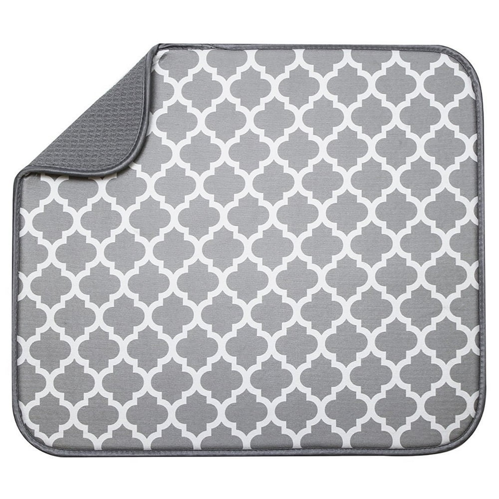 S&T Reversible Microfiber Dish Drying Mat, 16" x 18", White Trellis