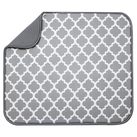 

S&T INC. Absorbent Reversible Microfiber Dish Drying Mat 16 x 18 White Trellis