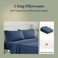 thumbnail image 4 of Soft & Silky 500 Thread Count 100% Cotton Sateen, Smooth With A Classic Opening, Set Of 2 King Pillow Cases (Navy Blue), 4 of 8