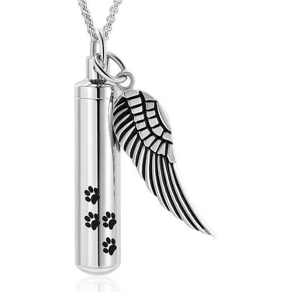 Cremation Jewelry Urn Necklace for Ashes for Pet, Paw Print Memorial Lockets Ash Jewelry, Cylinder Keepsake Pendant for Human Pet Ashes