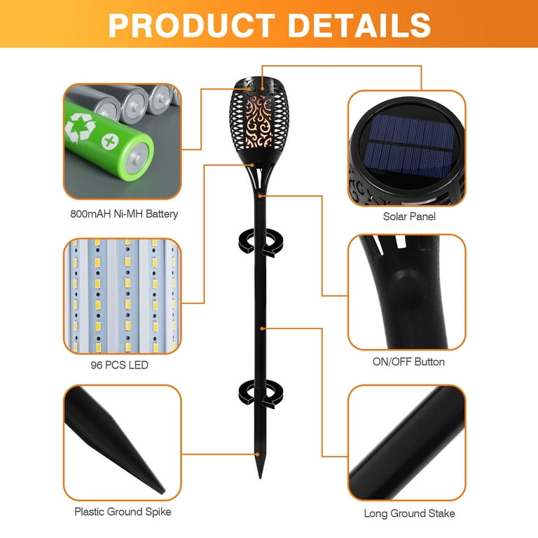 Waterproof Solar LED 96 Lights Dusk to Dawn Auto On/Off Flickering Flames Torches Lighting for Outdoor Decoration Festival Atmosphere Garden Pathways Yard Patio Halloween Holiday Decor Waterproof Solar LED 96 Lights Dusk to Dawn Auto On/Off Flickering Flames Torches Lighting for Outdoor Decoration Festival Atmosphere Garden Pathways Yard Patio Halloween Holiday Decor