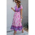 thumbnail image 3 of Femmes Robes-Été Casual Manches Courtes Taille Haute V Cou Imprimé Floral Boutonné Maxi Robe, 3 of 6