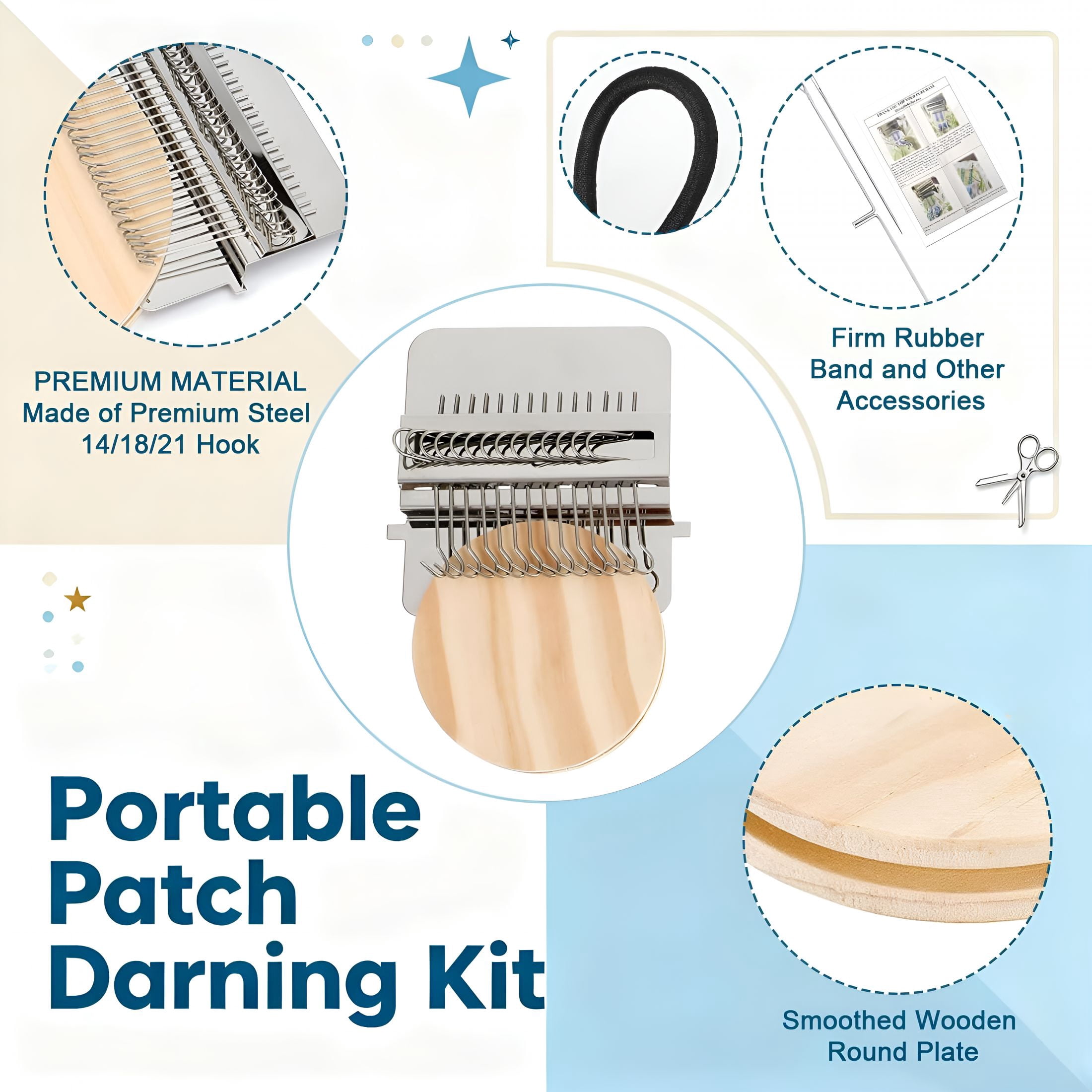 TUWAFE 2026 New Knit Patch Kit,Portable Darning Loom for Beginners,Knitpatch Kit for Holes Repair on Socks,Clothes&Jeans,Patchwork Weaving Tool Set for Quickly Sewing Repair(50 Colors)