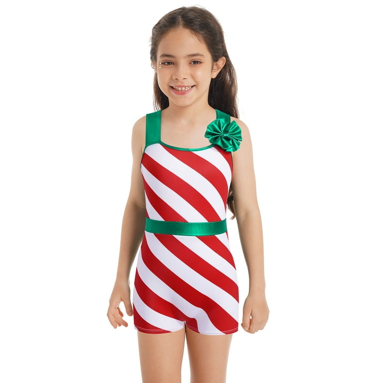 iiniim Kids Girls Christmas Dance Costume Sleeveless Stripes Print