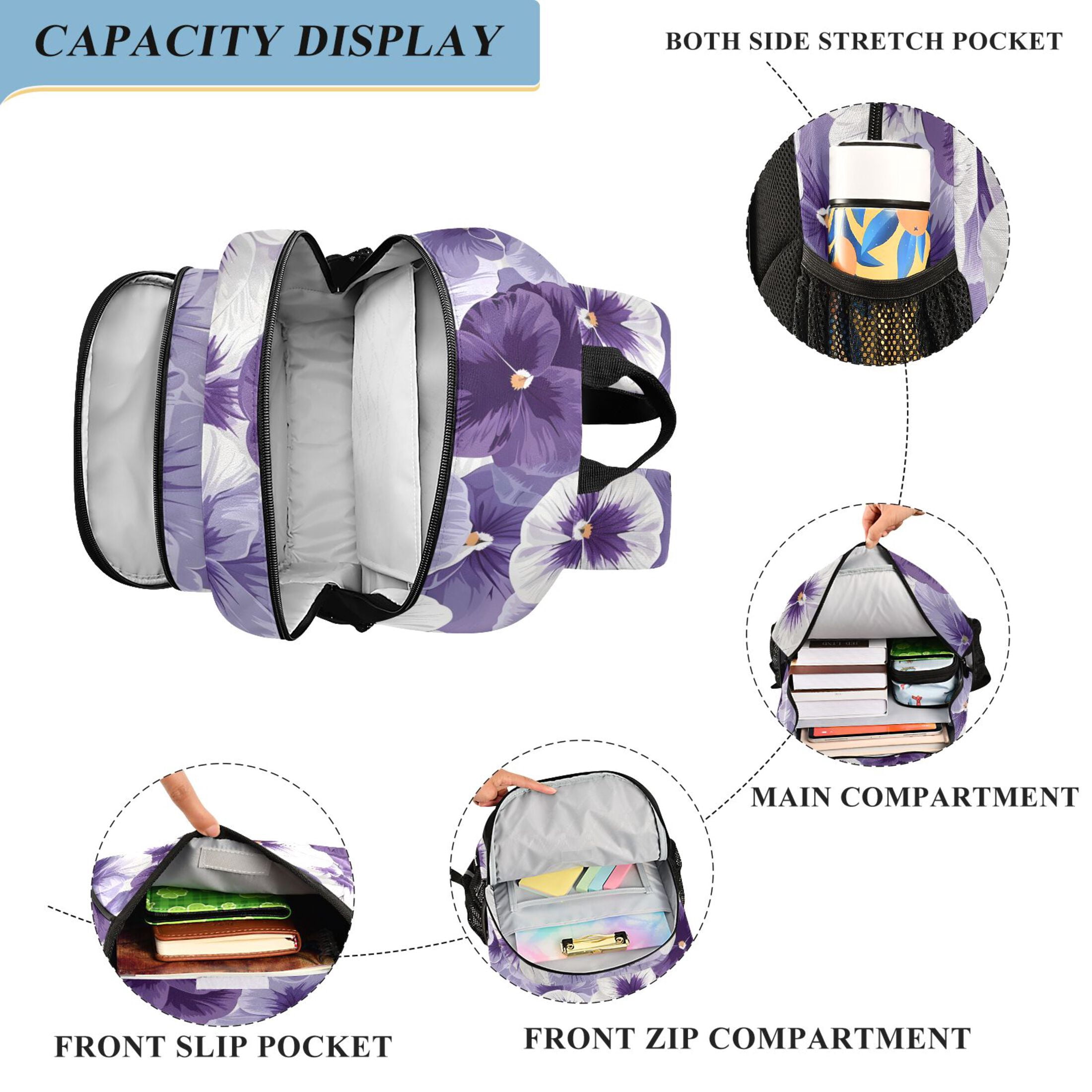 ALAZA Violet Flowers Laptop Backpack Purse Travel Bag Casual School Bookbag Rucksack for Women Men