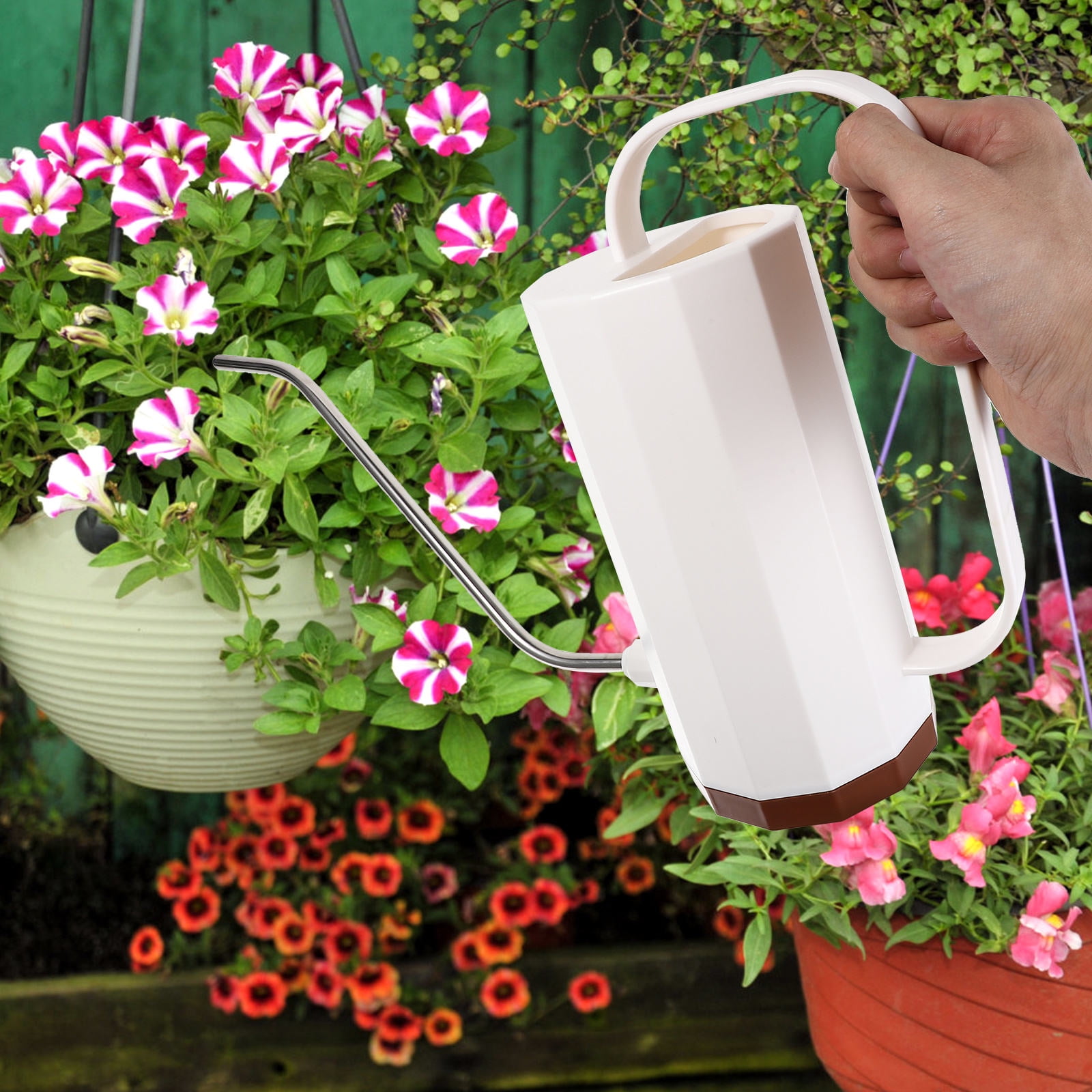 ELAYARD Flower Gardening Tool Plastic Watering Kettle White with Ergonomic Handle and Stable Design