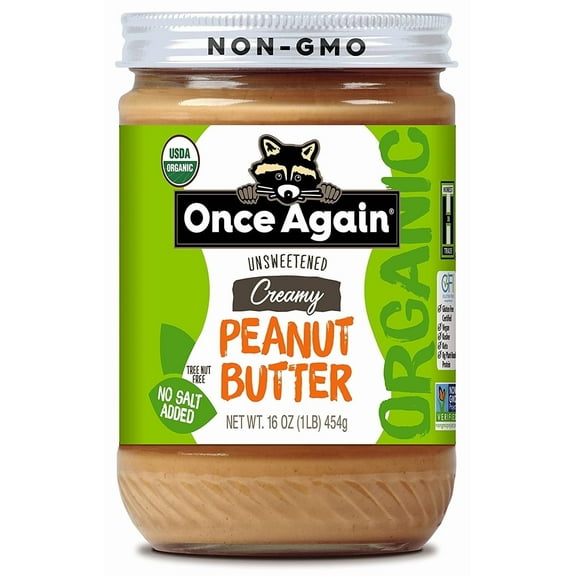 Once Again Organic Peanut Butter Creamy Unsweetened Salt Free -- 16 oz Pack of 2