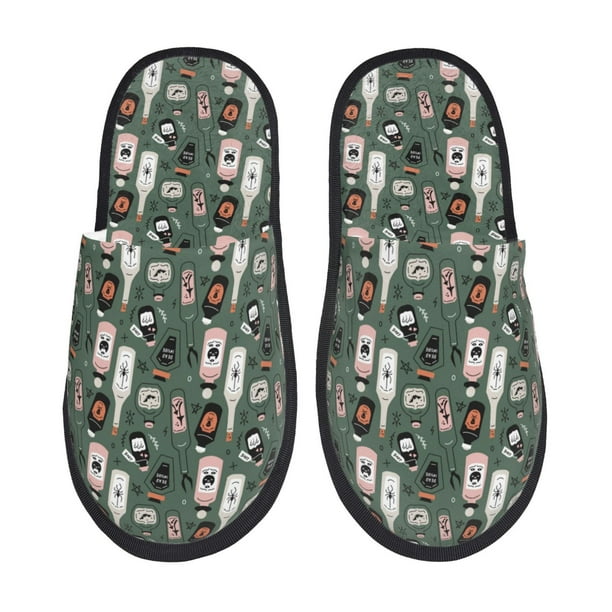 Fotbe Halloween Potions Pantuflas Peludas para Mujer con Estampado, Zapatillas de Peluche, Zapatos de Invierno para Casa, Uso Interior y Exterior-Large
