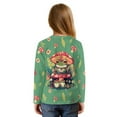 thumbnail image 2 of Xoenoiee Green Frog Mushroom Flower Print Girls Long Sleeve Shirts Toddler Soft Basic T-Shirts Top Kids Crewneck Tees Tie Front Knot Blouse, 5-6 Year, 2 of 7