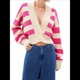 thumbnail image 1 of Suéter de Rayas con Bloques de Color para Mujer, Cárdigan de Larga con Botones y Cuello en V, Prenda de Punto de Moda. Rosa Roja S, 1 of 10