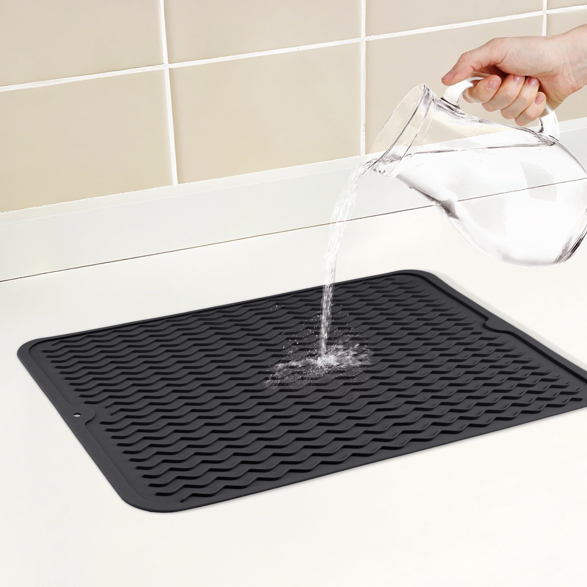 Unique Bargains Silicone Easy Clean Waterproof Dish Drying Mat Black 15.7*11.8 inch
