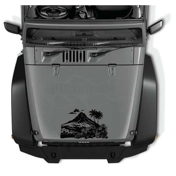 AnyStickerYouWant - Hawaiian Mountain Stream View Hibiscus Flower Vinyl Hood Decal Sticker, 22" Tall Vinyl Hood Decal/Car Window Stickers - Fits on & Compatible with Jeep Wrangler & Jeep Gladiator