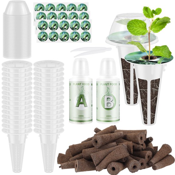 123Pcs Seed Pod Kit Transparent Reusable Hydroponic Growing System with 30 Grow Baskets 30 Grow Domes 30 Labels 30 Grow Sponges 1 Tweezers for Vegetables Fruits Tomatoes Flowers