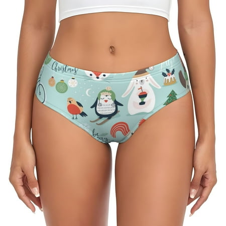 Uemuo Christmas Winter Animals Pattern Women s Cotton Underwear Full Coverage Briefs Soft Stretchy Breathable Underwear Brief-Small