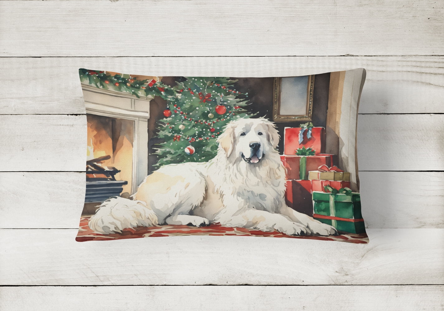 Great Pyrenees Cozy Christmas Throw Pillow 12 in x 16 in