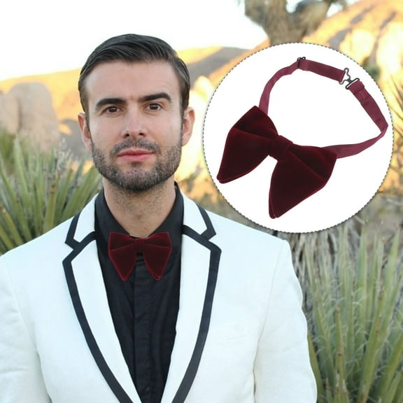CTIRCHIU Men's Dark Red Velvet Suit Bowtie with Bowknot Design for Formal Occasions