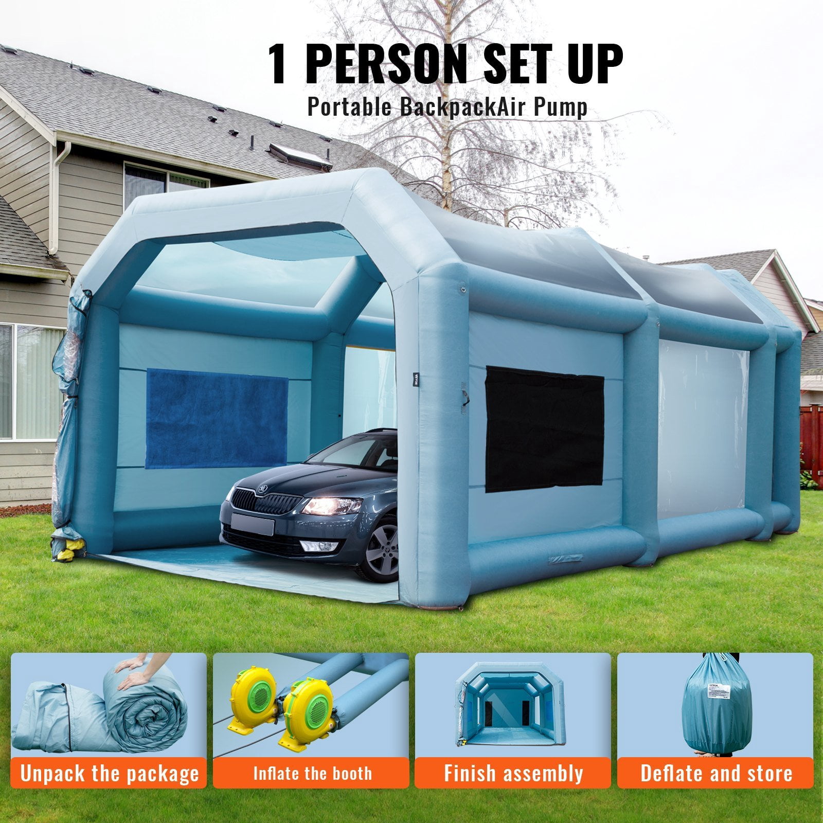 HCY Inflatable Paint Booth, 23x13x8.5ft Inflatable Spray Booth, High Powerful 480W+750W Blowers Spray Booth Tent, Car Paint Tent Air Filter System for Car Parking Tent Workstation Motorcycle Garage