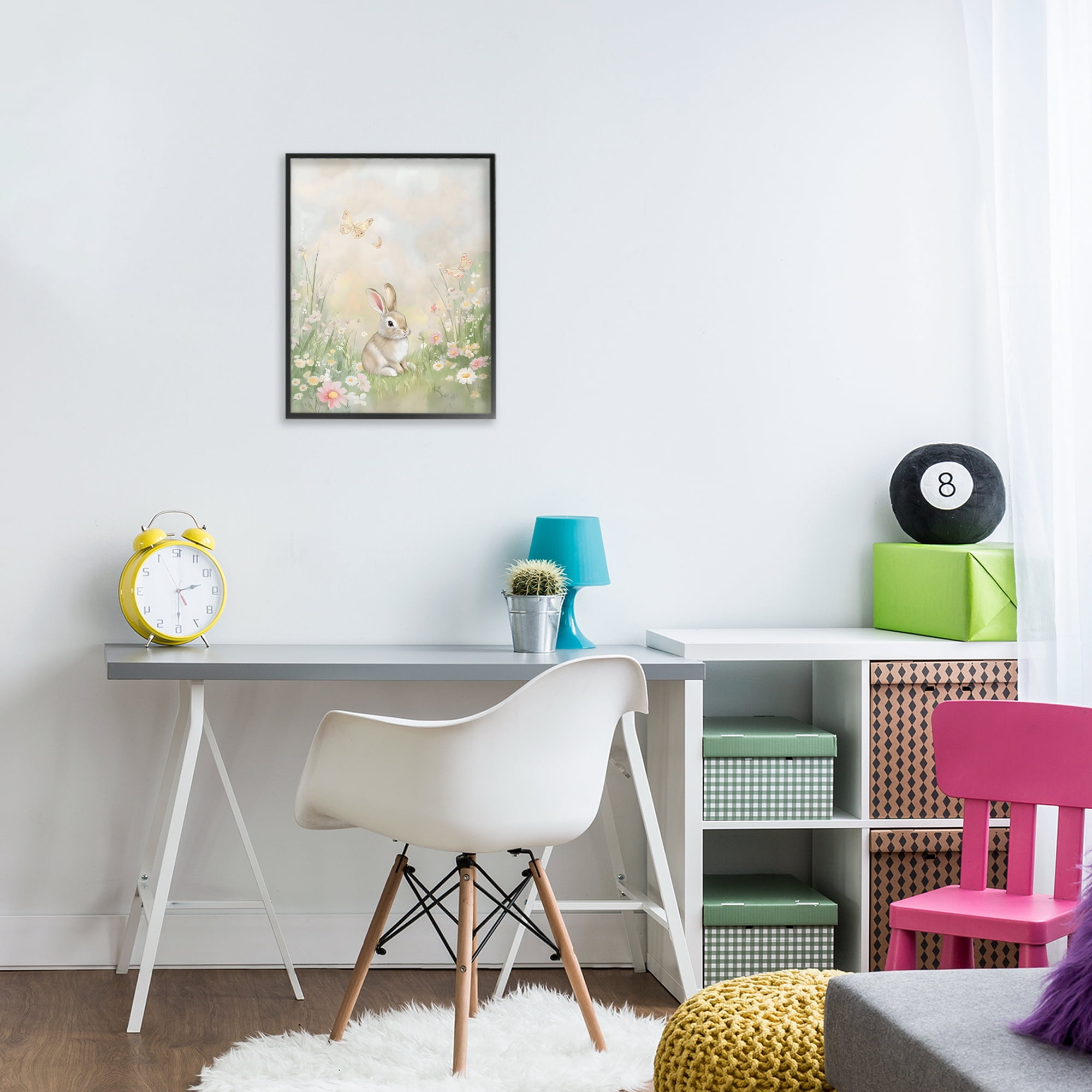 Stupell Industries Nursery Bunny in Meadow Black Framed Giclee Art, design by Arlington Prints
