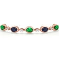 thumbnail image 3 of Gem Stone King 18K Rose Gold Plated Silver Green Nano Emerald and Blue Sapphire Bracelet for Women | 3.80 Cttw | Gemstone May Birthstone | Oval 7X5MM | Fully Adjustable 9 inch, 3 of 6