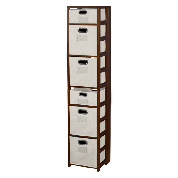 Flip Flop 67" Square Folding Bookcase with Folding Fabric Bins Mocha