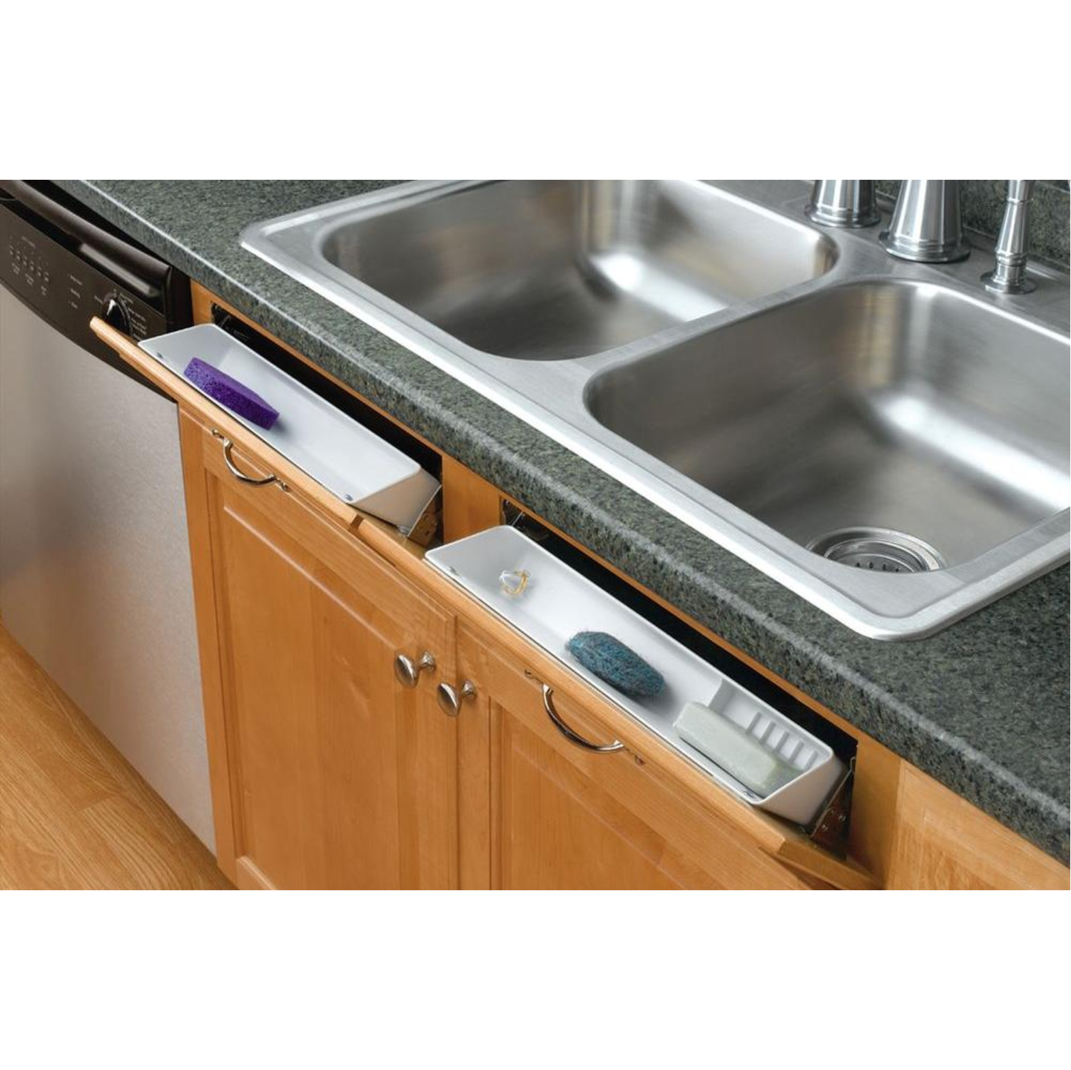 RevAShelf White TipOut Tray, 14 Inch, Polymer 2 Tray Set with Hinges