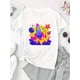 thumbnail image 2 of Camiseta De Verano Para Mujer, Camisetas Suaves De Verano Para Mochilero, Viajes En La CalleWomen's Colorful Rocket Ship Print Tee - Playful Casual Short Sleeve T-Shirt, Vibrant Space-Themed Design, 2 of 5