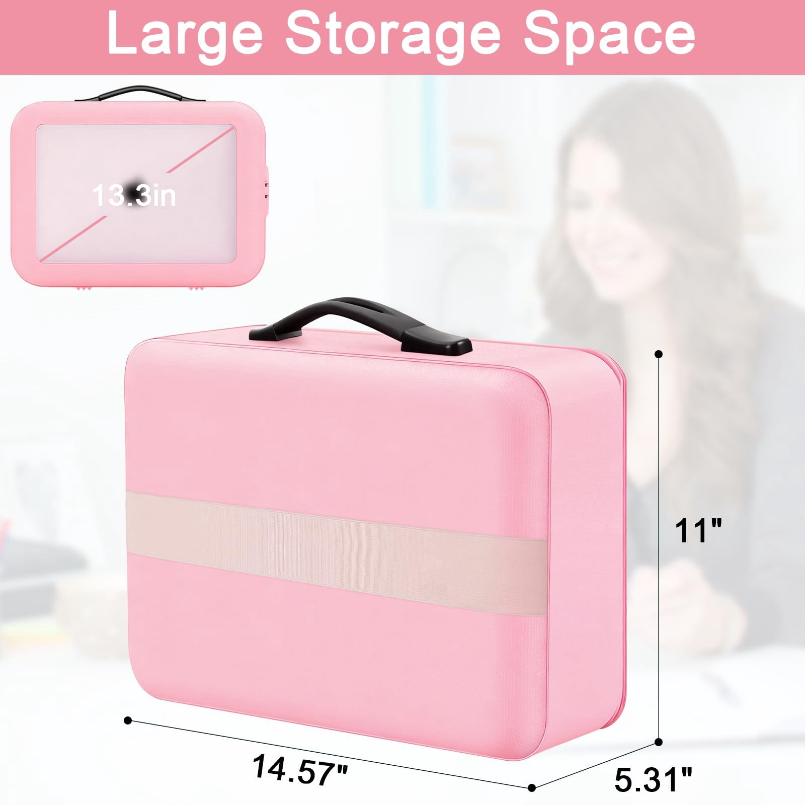TeSabMi Fireproof Document Box with Lock, 5200°F Fire Proof Safe for Home Documents, Hard-Shell Fireproof & Waterproof Safe Box for Important Files Pink