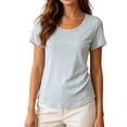 thumbnail image 2 of SSZMDLB Women T-Shirts Short Sleeve Scoop Neck Summer Tops Basic Tee Shirt Comfy Casual Everyday Wear Workout Clothes, Blue M, 2 of 9