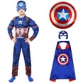 thumbnail image 2 of Disfraz de Capitán América para niños y niñas, mono de superhéroe, escudo y guantes, disfraz muscular de Halloween xuanjing unisex, 2 of 2