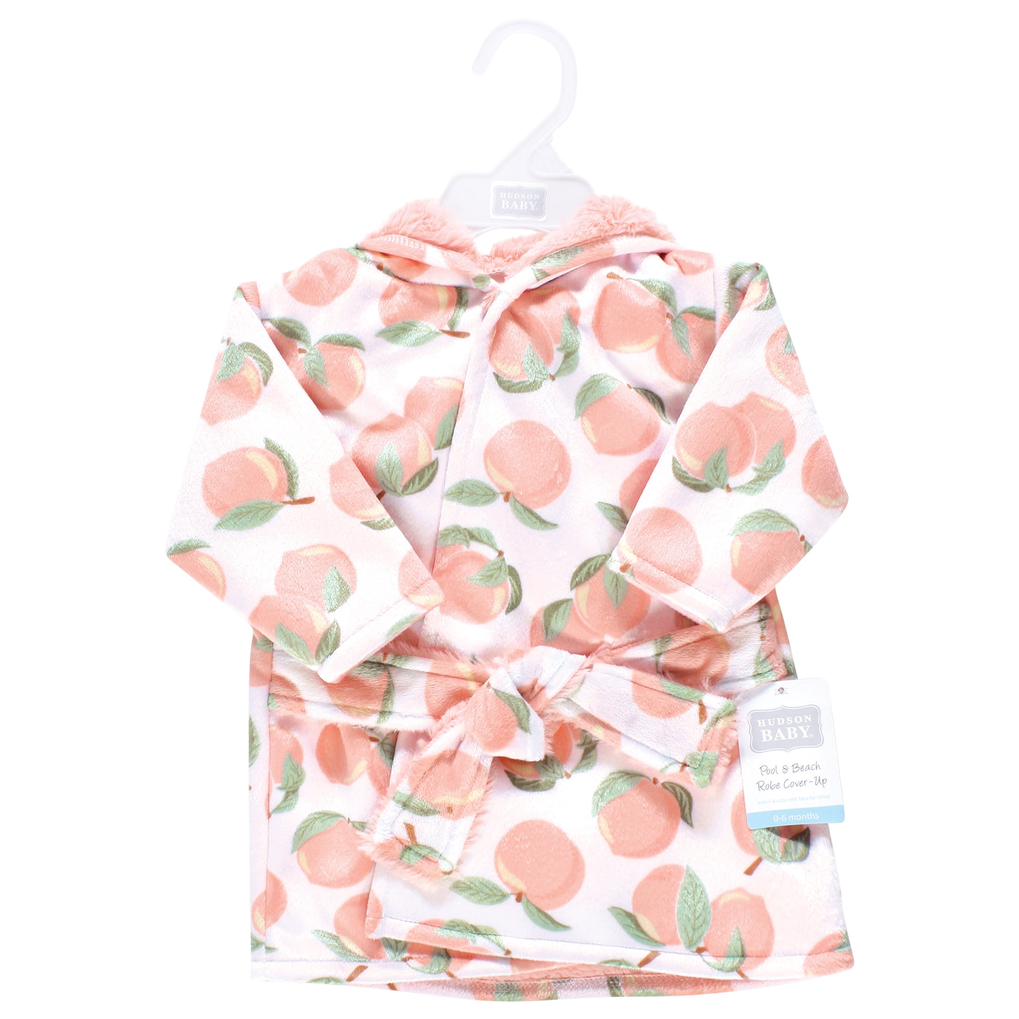 Hudson Baby Infant Girl Mink with Faux Fur Lining Pool and Beach Robe Cover-ups, Peach, 6-12 Months