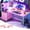 Pink, variant on Gaming Desk with LED Strip & Power Outlet, 59Inch Reversible Desk with Stand & Storage Shelves, Office Desks with Fabric File Drawer, Gamer Table PC Desk, Rustic Brown