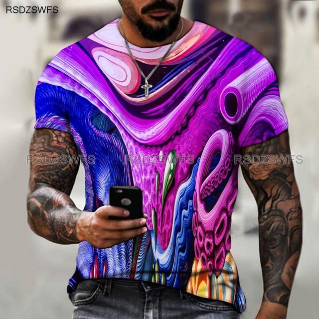 2024 Summer Men's New Short-sleeved 3D Printing Technology Round Neck Design Fashionable T-shirt With Free
