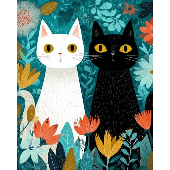 Paint by Numbers for Adults Kids Beginner Black and White Cat in the Flowers DIY Acrylic Painting by Numbers Kits with Brushes Acrylic Pigment Home Decoration Gifts 16 x 20 inch