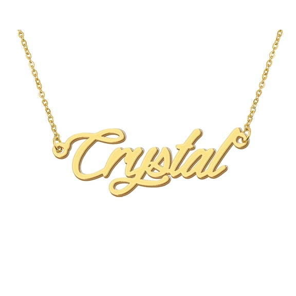HUAN XUN 18k Gold Plated Crystal Name Necklace Stainless Steel Nameplate Necklaces for Womens Mens Mother Day Christmas Jewelry Gift
