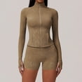 thumbnail image 1 of PISONIC Ensembles d'Entraînement pour Femmes 2 Pcs Haut Sans Coutures à Manches Longues à Col Ras du Cou Chemises Leggings Froncés aux Fesses Tenues de Gym Yoga, 1 of 9