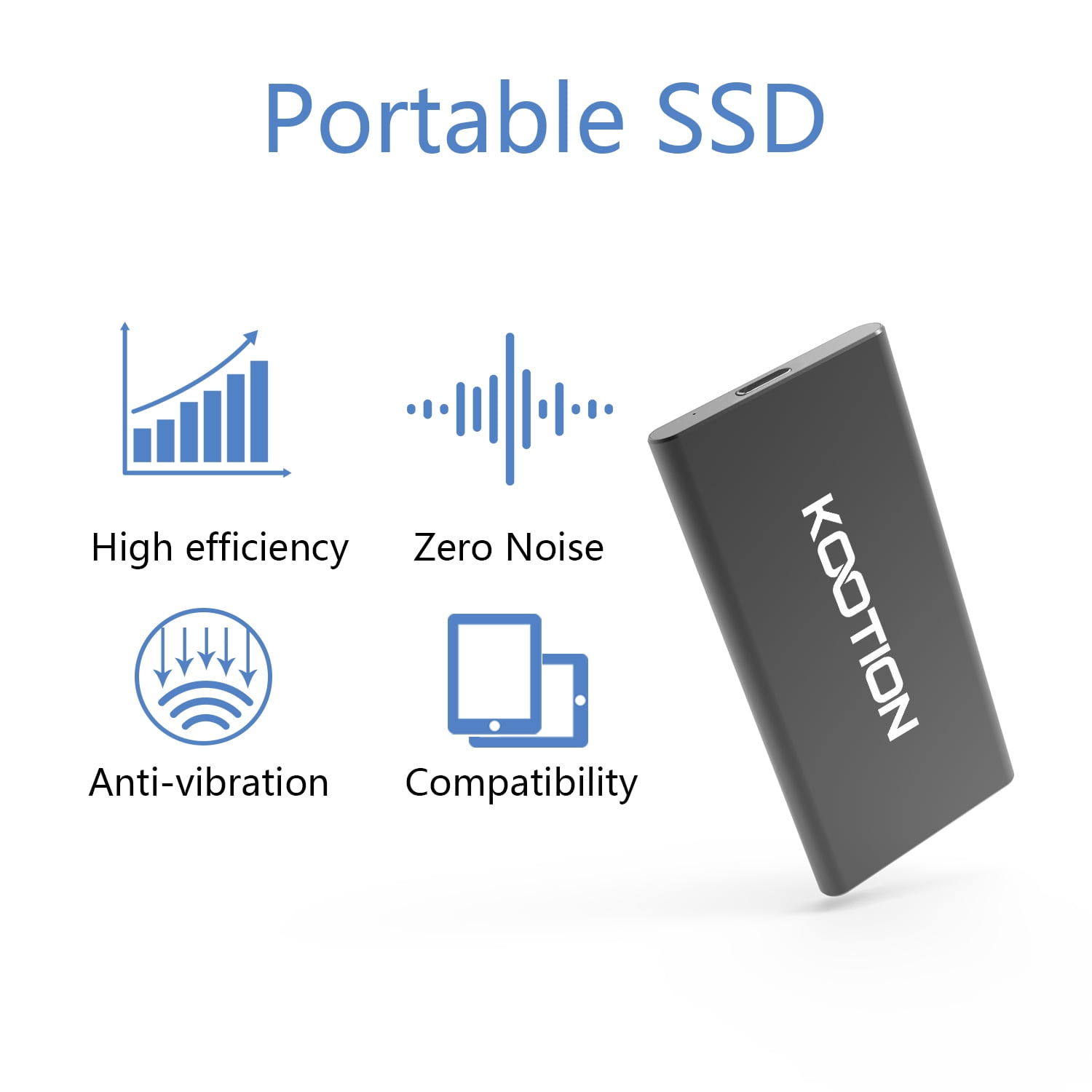 KOOTION 250G Portable External SSD Read/Write Speed up to 550MB/s & 500MB/s High Speed Transfer USB 3.1 USB-C Drive Ultra-Slim Mobile Solid State Drive for Laptop, Tablet, PC and Android Phone, Black