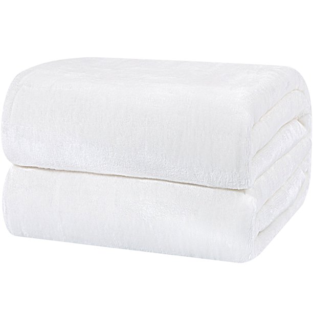 Lana Manta Tiro Doble Reina Rey Tamaño - 350 GSM Suave Caliente Todas Estaciones Franela Manta para Diván Sofá Cama Viajar - Velloso Liviano Microfibra Blanco 230 x 275 cm