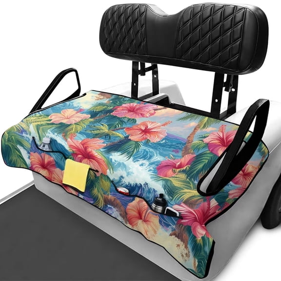 Uorisanigo Golf Cart Seat Covers, Soft Pink Hibiscus Sea Golf Cart Seat Towel Blanket, Golf Cart Seat Cushion Covers for Club Car and Other 2-Seat Golf Carts Accessories